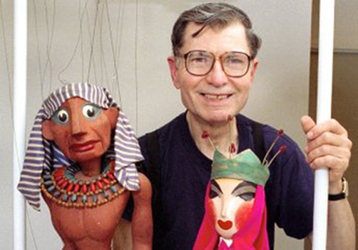 Frank Ballard with puppets, created by Bil Baird and Sergei Obratsov. Part of the museum's diverse collection. Photograph by Fran Funk